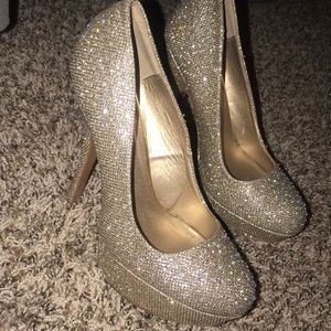Gold sequin pumps